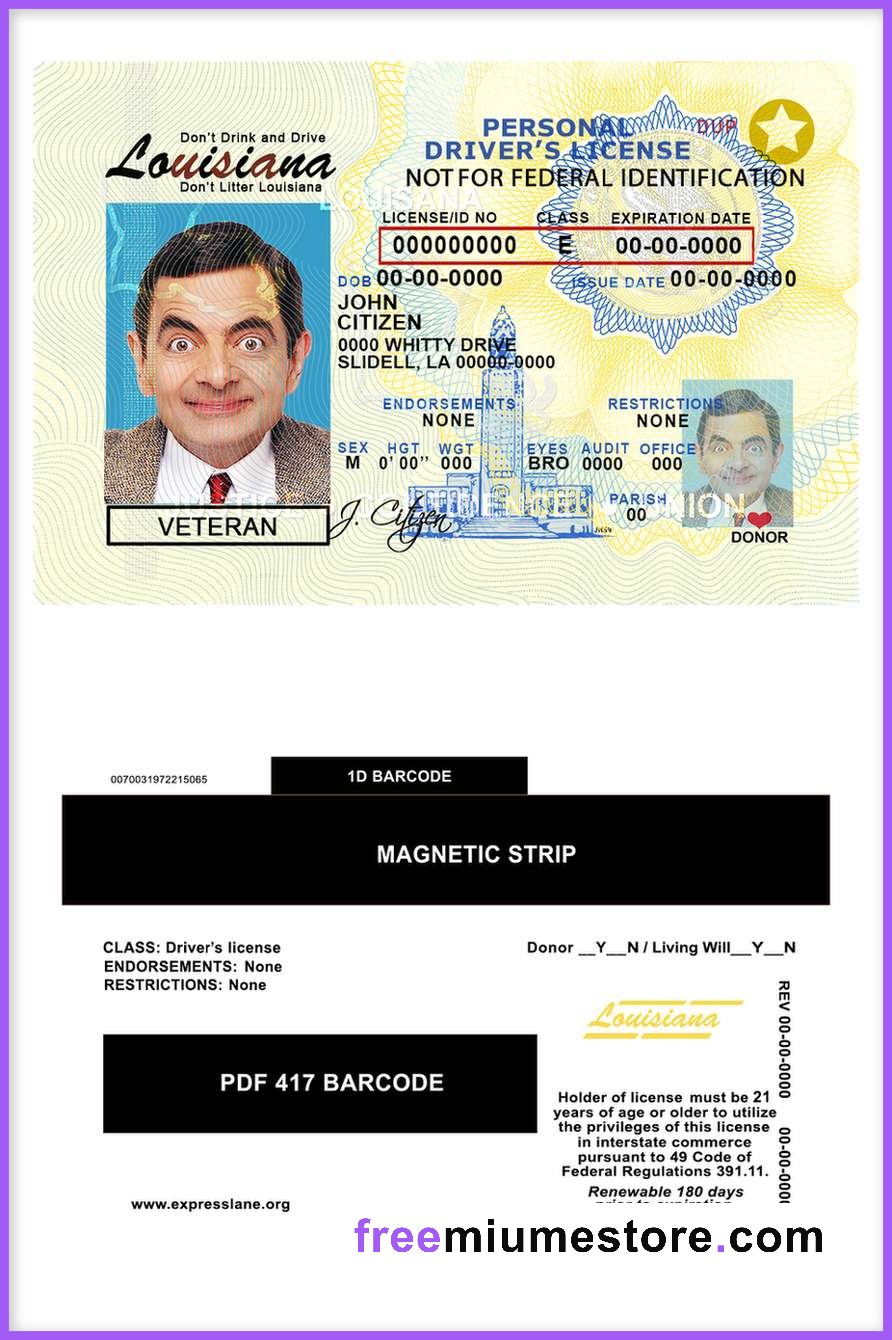 Louisiana Driver license PSD Template